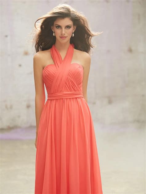 Multi Wear Floor Length Colorful Jersey Long Coral Bridesmaid Dress