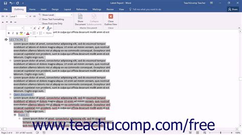 Word 2016 Tutorial Collapsing And Expanding Outline Text Microsoft