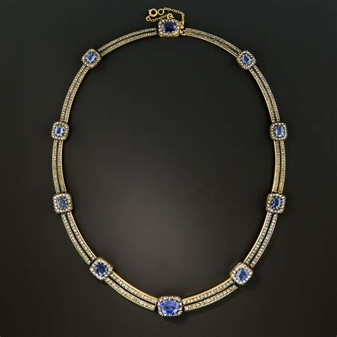 French Antique Diamond And Sapphire Necklace Vintage Jewelry