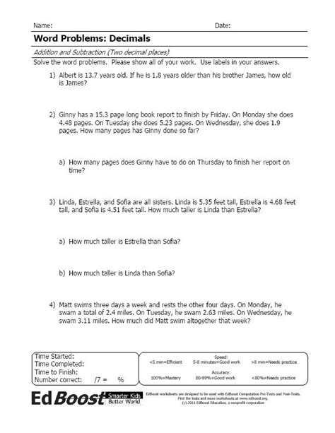 20 Adding And Subtracting Decimals Word Problems Worksheets