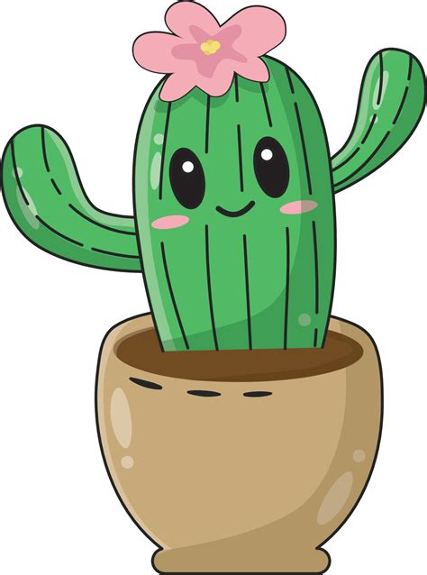 Kawaii Cactus With Pink Flower 3591470 Vector Art At Vecteezy