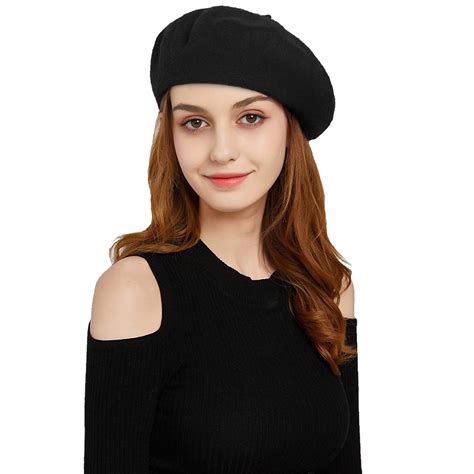 Htwon Beret Hats For Women Solid Berets For Women Wool Spring Octagonal Hat Black