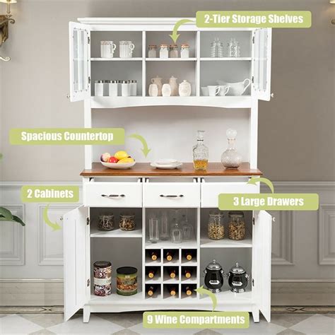 Costway Buffet And Hutch Kitchen Storage Cabinet Cupboard With Wine Rack