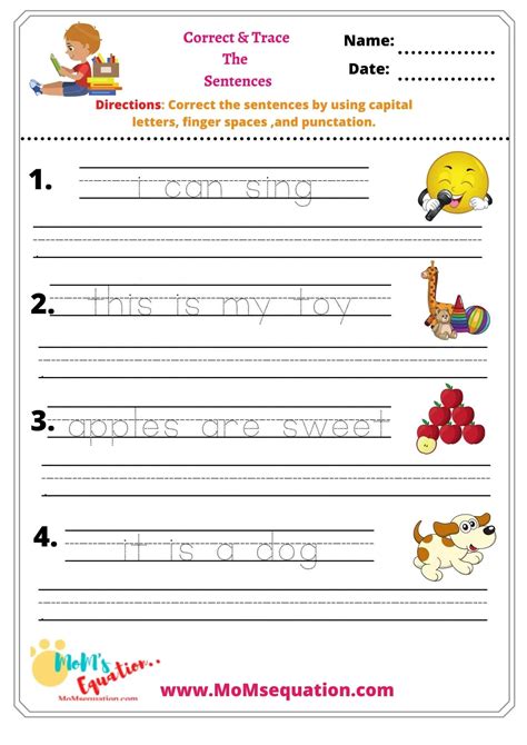 Correct The Sentences Grammar Worksheets For Kindergarten Momsequation