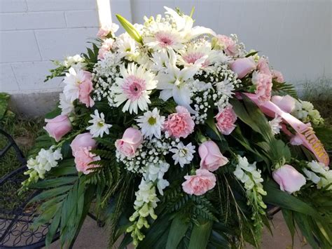Delicate Pink And White Casket Spray With Gerbera Daisies Daisies