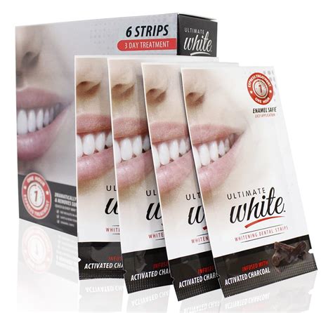 Ultimate White Whitening Dental Strips Infused With Activated Charcoal - Brush Buddies