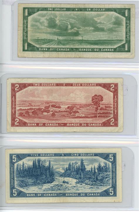 1954 Canadian 1 Dollar Bill 1954 2 Dollar Bill And 1954 5 Dollar Bill