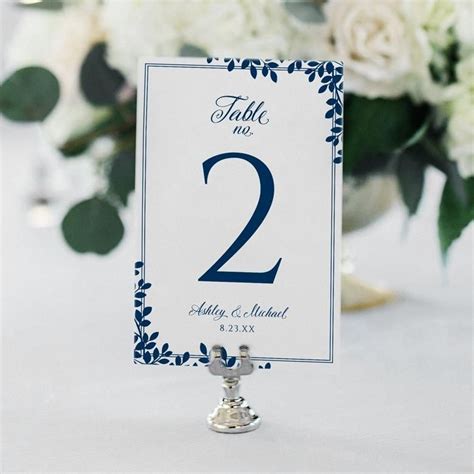 Printable Table Number Template Leaf Frame Navy 4 X 6 Edit Onlin