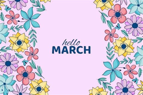 Free Vector Hand Drawn Hello March Horizontal Banner Or Background