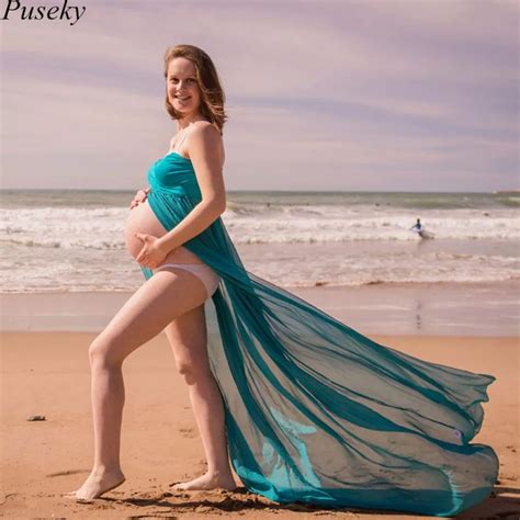 Maternity Dress For Photo Shoot Maxi Sexy Lash Neck Maternity Chiffon Blue Dress For Pregnant