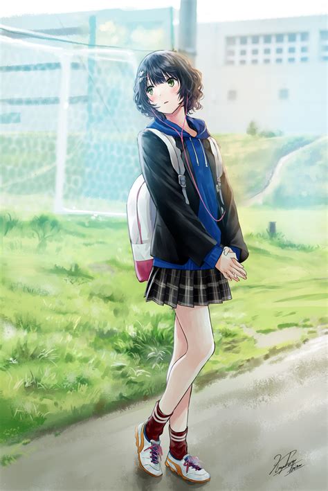 Anime Girl Brown Hair School Uniform