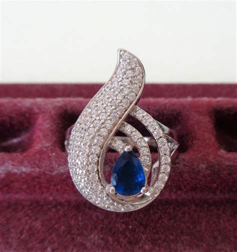 Sterling 925 Stamped Pave Rhinestones And Dark Blue Stone Etsy In
