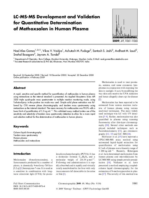 Pdf Lc Ms Ms Development And Validation For Quantitative Determination Of Methoxsalen In Human