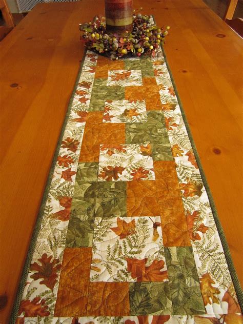 Quilted Autumn Table Runner Fall Leaves And Sunflowers Extra 90c