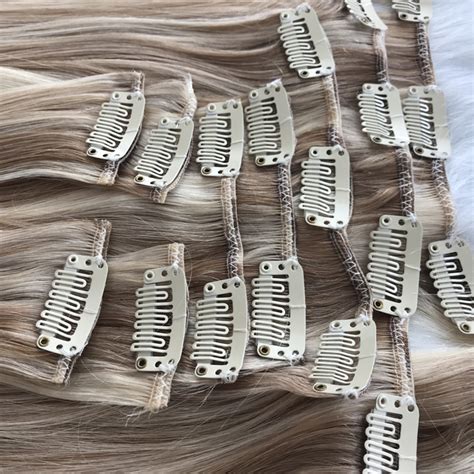 Seamless Double Drawn Clip On Hair Extension Manufacturers Balayage Mixed Ash Blonde Color Wk200