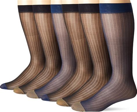 6 Pack Mens Over The Calf Sheer Nylon Spandex Dress Socks 2 Each Color Style Amazon Ca
