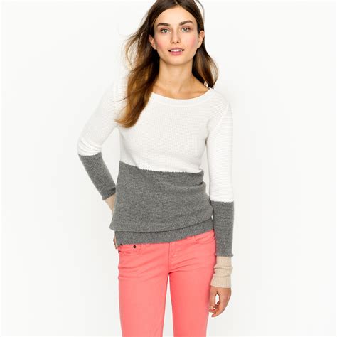 Jcrew Cashmere Waffle Colorblock Sweater In Gray Lyst