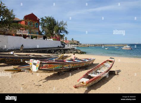 Pirogues Fishing Boats On Beach Goree Island Near Dakar Senegal