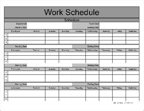 Free Wide Numbered Row Monthly Work Schedule From Formville