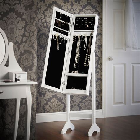 Beautify Mirrored Jewelry Armoire Floor Standing Organizer Cabinet