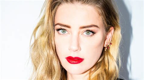 Amber Heard Face Lipstick Blonde 1080p Stare Blue Eyes Actresses