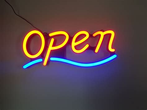 Led Neon Open Sign Wavy Line Shape Blinking Option 9x22 Size With