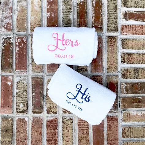 His And Hers Embroidered Bath Towels With Wedding Date 2 Etsy