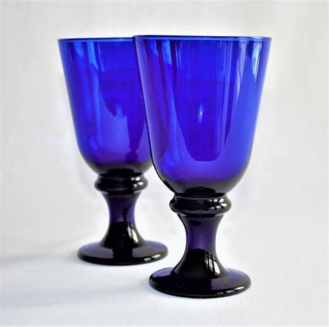 Cobalt Blue Water Goblets Set Of 2 Vintage Blue Water Etsy