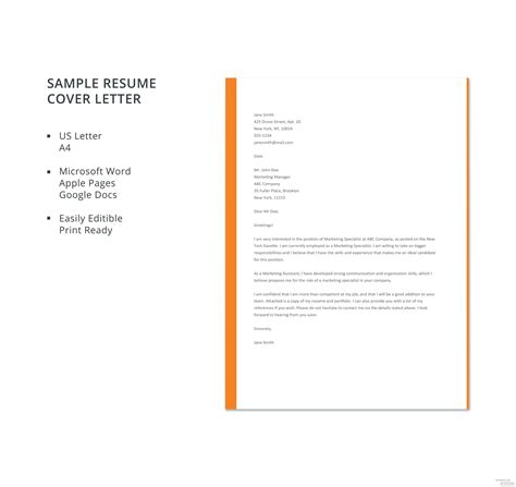 Free Sample Resume Cover Letter Template In Microsoft Word Apple Pages