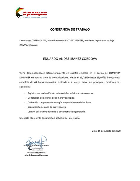 2 Modelo De Constancia De Trabajo Trabajando Constancia De Trabajo