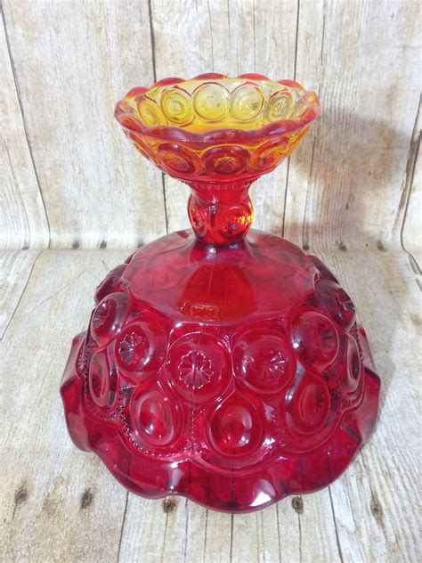 Vintge L E Smith Moon And Star Red Amberina Glass Compote Etsy