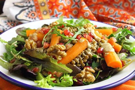 Lentil And Roasted Carrot Salad With Oil Free Walnut