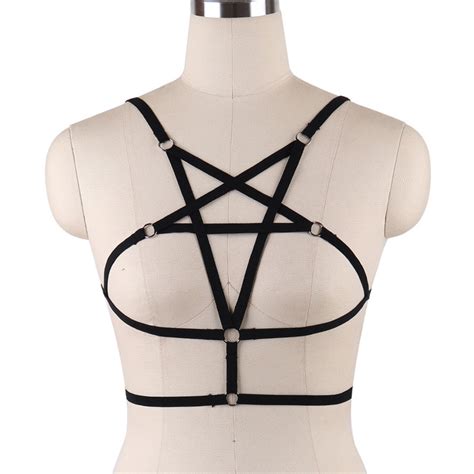 sexy black pentagram harness cage bra exotic apparel lingerie body cage harness hot bondage