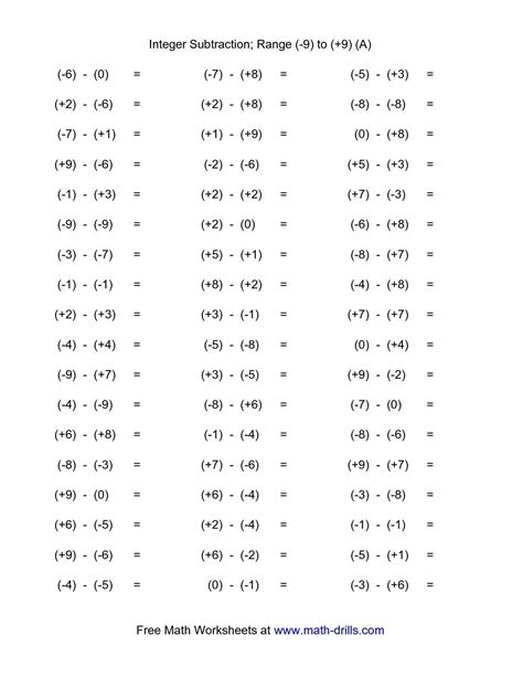 Subtracting Integers Large Numbers Worksheet Pdf