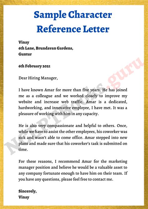 Character Reference Letter Format Samples Tips For Character Reference Letter Writing