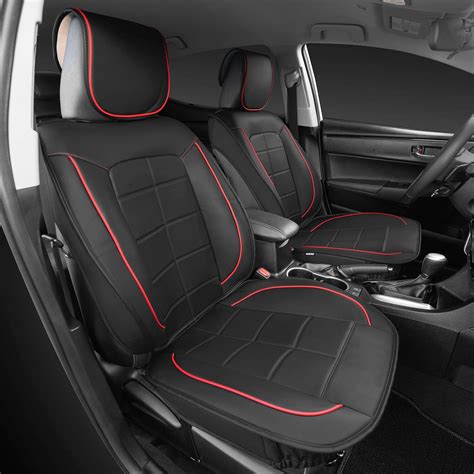 Front And Rear Full Set Seatwrap Car Seat Covers Pu Leather Red Piping