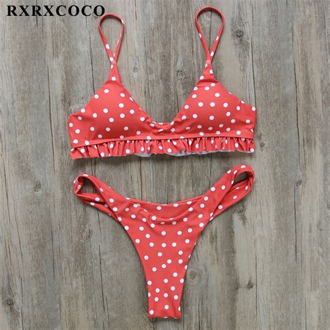 Rxrxcoco Sexy Cute Polka Dot Thong Bikini Set Bandage Brazilian Bikini Set 2018 Hot Swimwear