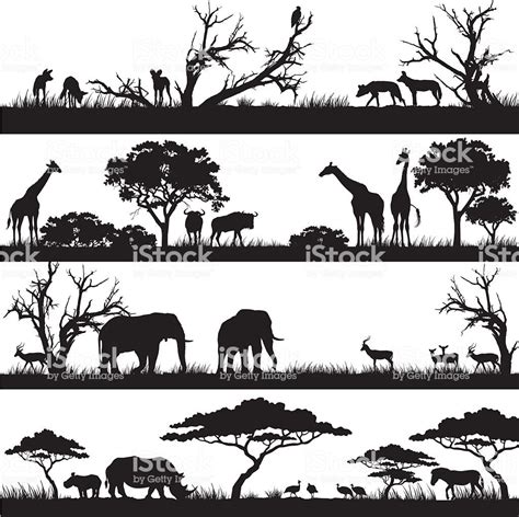 African Safari Silhouettes Royalty Free Africa Stock Vector Animal