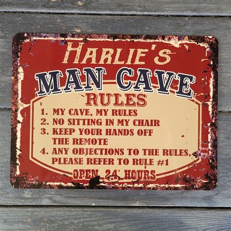 custom man cave rules metal sign personalized t ideas garage man cave decor open 24 hours