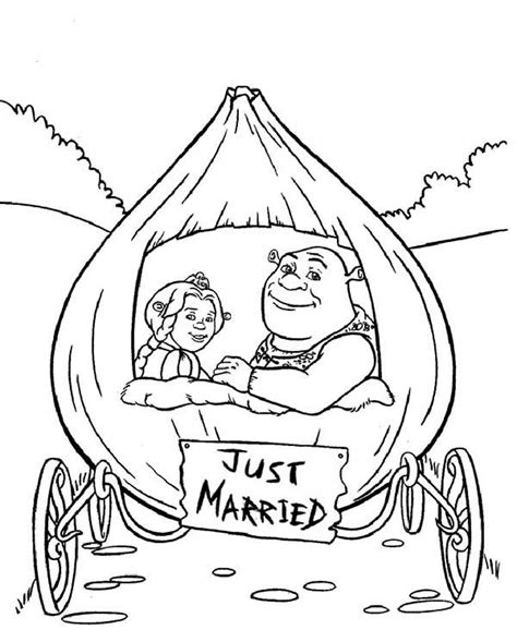 Shrek And Princess Fiona In Onion Carriage They Were Just Married