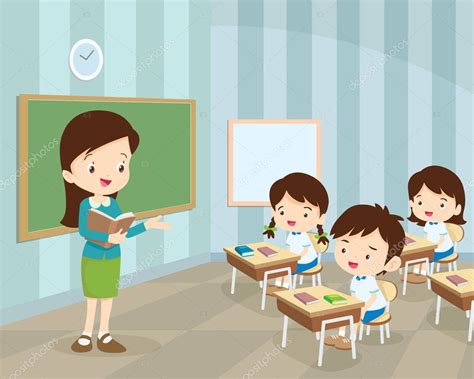 Young Teacher And Students In Classroom — Stock Vector © Watcartoon