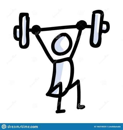 Hand Drawn Stick Figure Lifting Weight Concept Of Gym Excercise