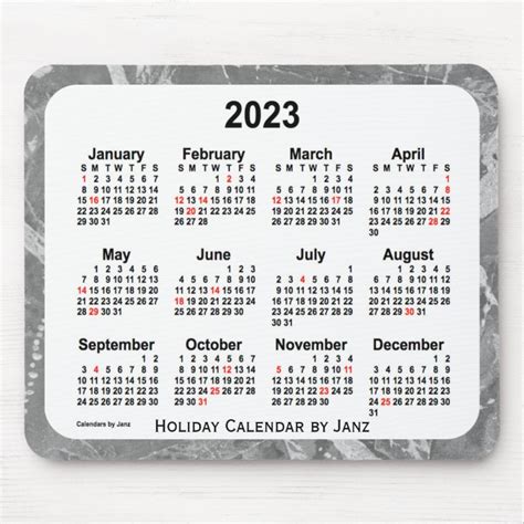 2023 Silver Holiday Art Calendar By Janz Mouse Pad Zazzle