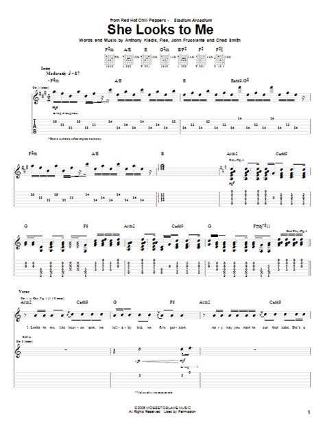 She Looks To Me Sheet Music Red Hot Chili Peppers Guitar Tab
