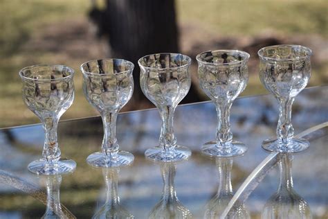 Vintage Hollow Stem Wine Glasses Set Of 5 After Dinner Drinks 6 Oz Port ~ Dessert Wine