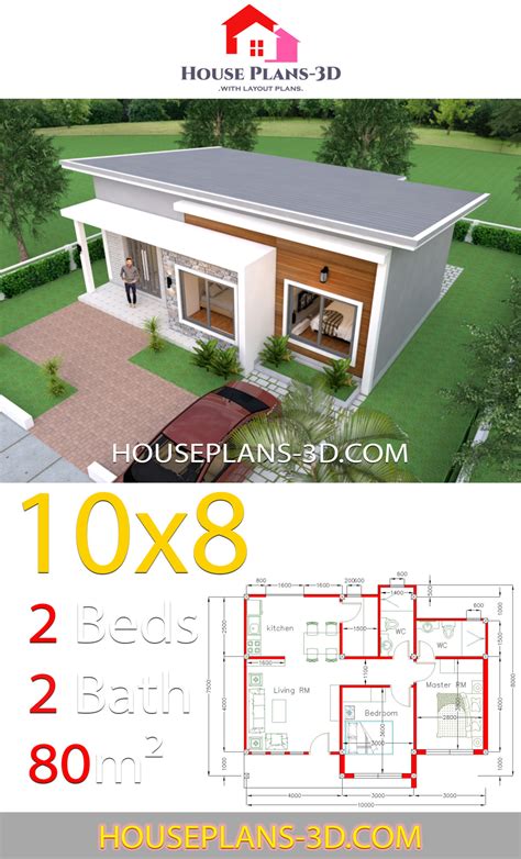 House Plans 10x8 With 2 Bedrooms Shed Roof House Plans 3d