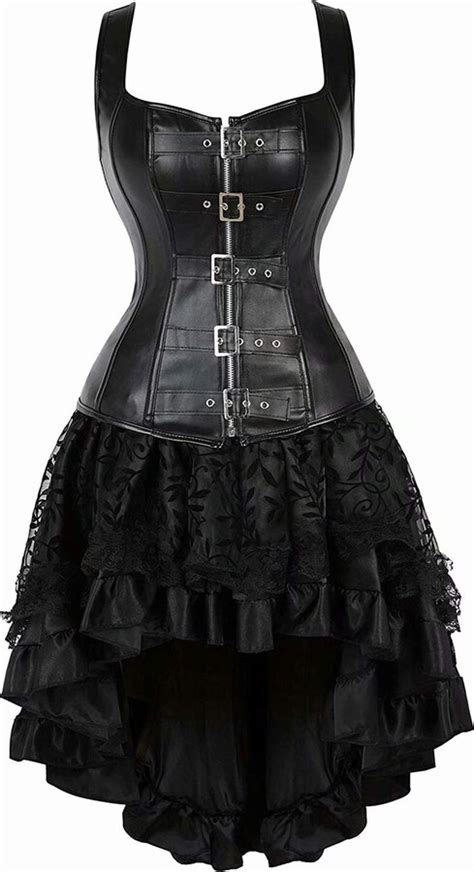 Jutrisujo Corset Dress For Women Leather Bustiers Skirt Lingerie Sexy Gothic Basques Burlesque