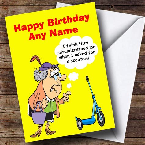 Funny Old Lady Scooter Personalised Birthday Card The Card Zoo