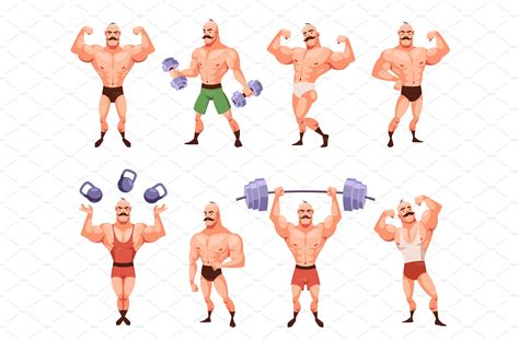 Cartoon Bodybuilder Character Posing Vector Graphics ~ Creative Market