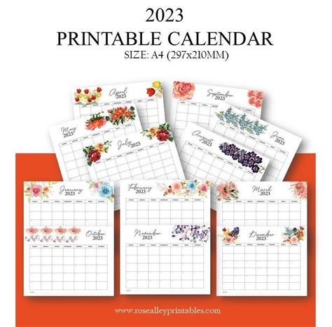 2023 Calendar Flowers Monthly Calendar Printable Floral Etsy Canada